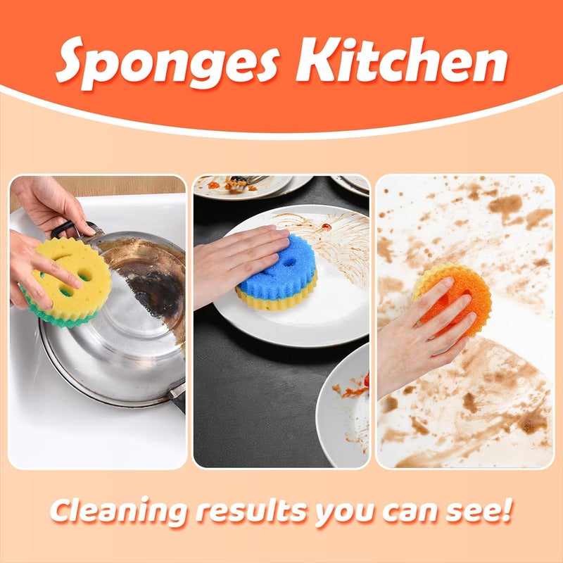 Treeroot 12 Colorful Smile Scrub Sponges, Temperature Controlled Dish Sponge, Double Sided Bulk Kitchen Sponges for Cleaning, Multi Functional Cleaning Sponge for Kitchen, Bathroom, Floor - Image 3